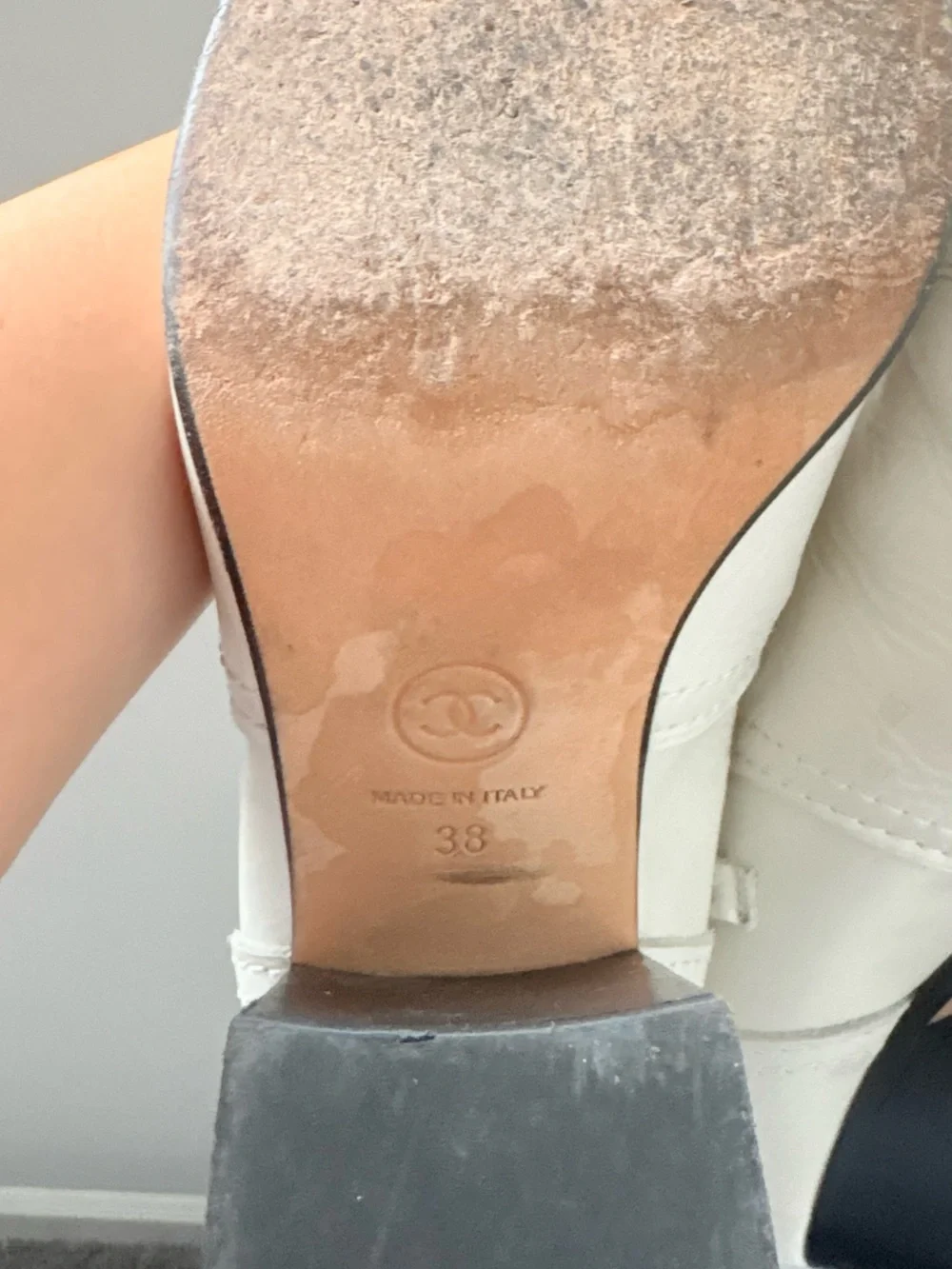 Vintage CHANEL White Leather Ankle Booties with Block Heel